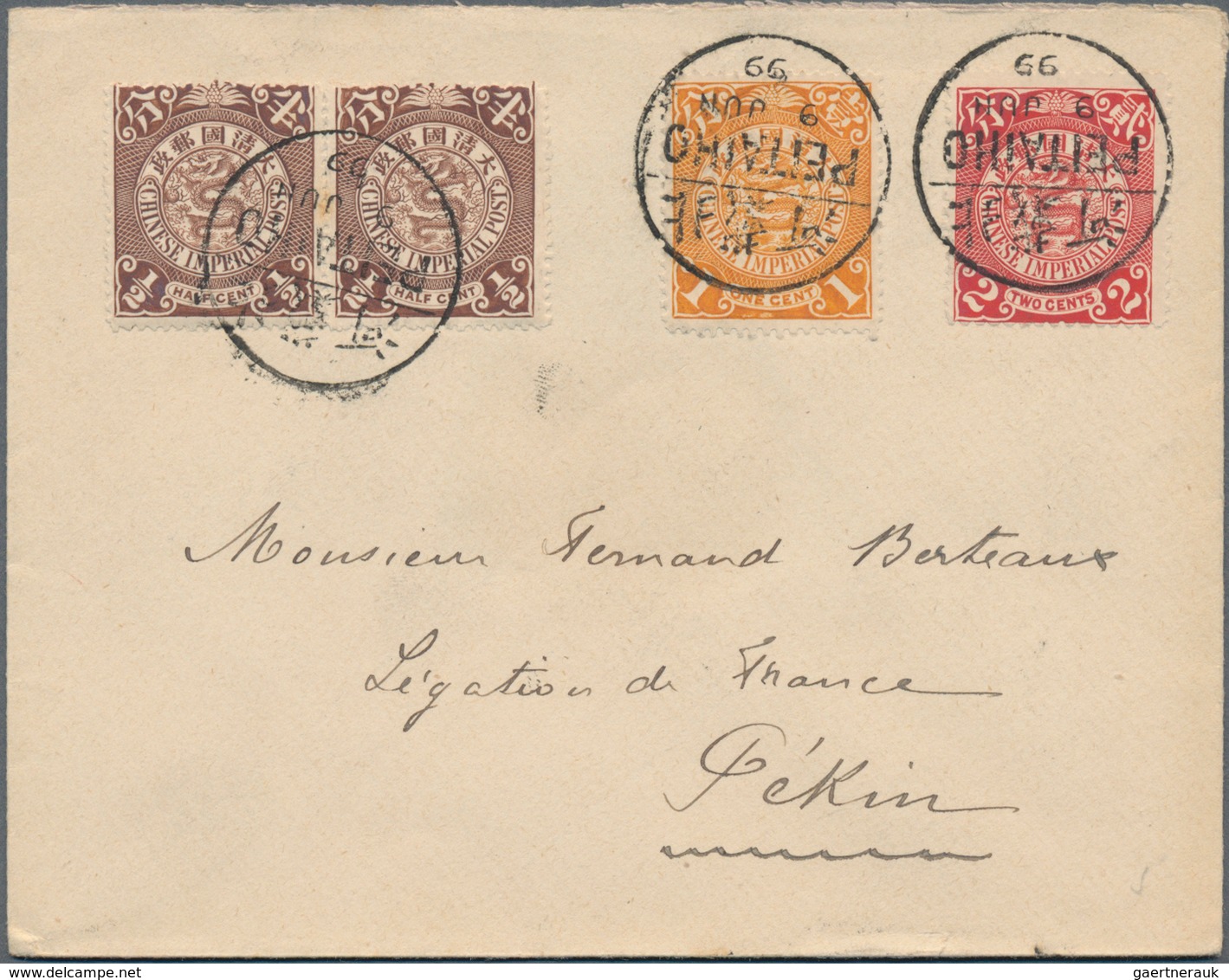 China: 1898, coiling dragons on inland covers: 2 C. (3) Canton-Peking, 1 C. single 2 resp. C. (2) Sh