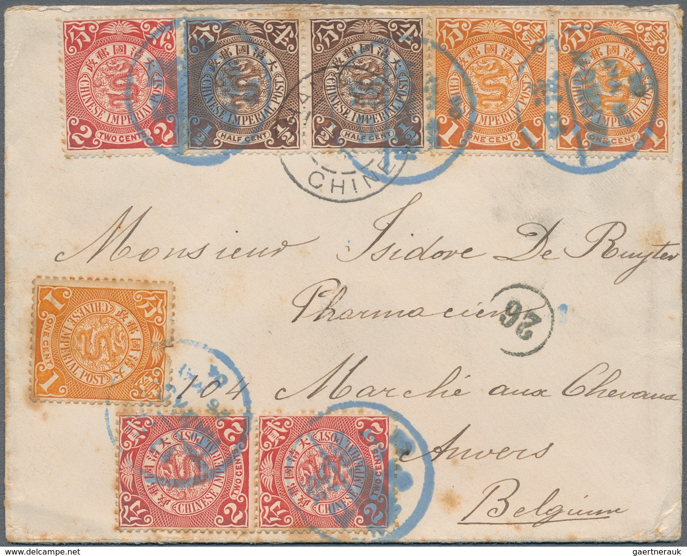 China: 1902, Coiling Dragons 1/2 C. (pair) 1 C. (3), 2 C. (3) Tied Five Strikes Blue "HANKOW 25 MAY - Sonstige & Ohne Zuordnung