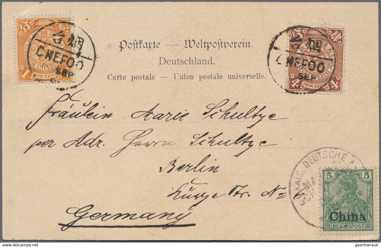 China: 1901, Coiling Dragon 1 C. Orange And 4 C. Orangebrown "CHEFOO 11. SEPT.01" In Combination Wit - Sonstige & Ohne Zuordnung