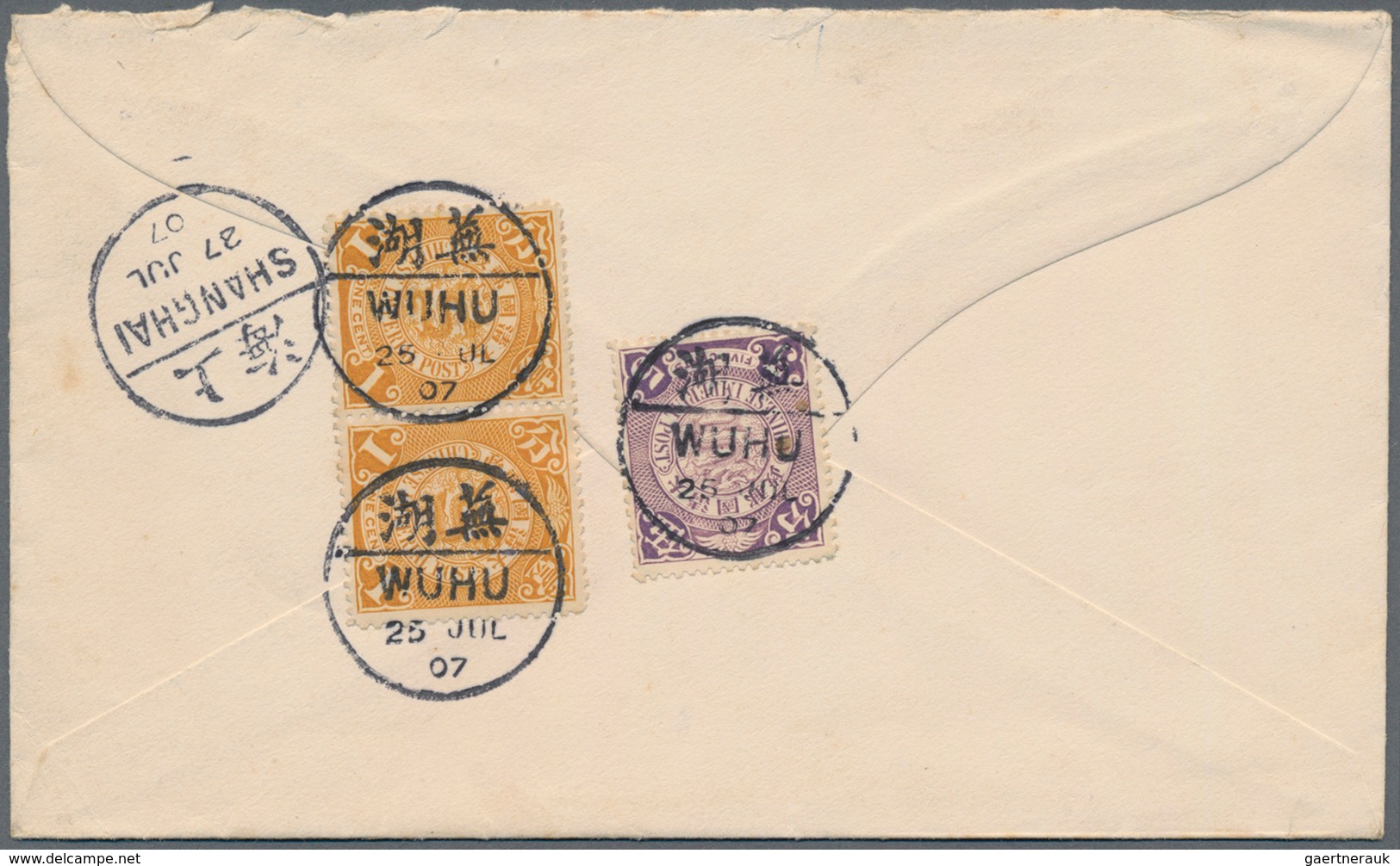 China: 1907, 1c. Ocre Horizontal Pair And 5c. Lilac On Reverse Of Registered Cover "ANHUI RAILWAY CO - Autres & Non Classés