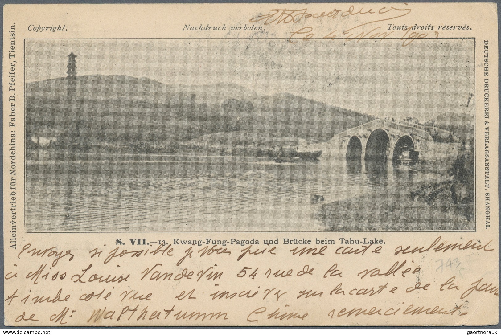 China: 1902, Coiling Dragon 4 C. Brown Tied Oval "Shuntehfu / Post Office" To Ppc (bridge And Pagoda - Autres & Non Classés