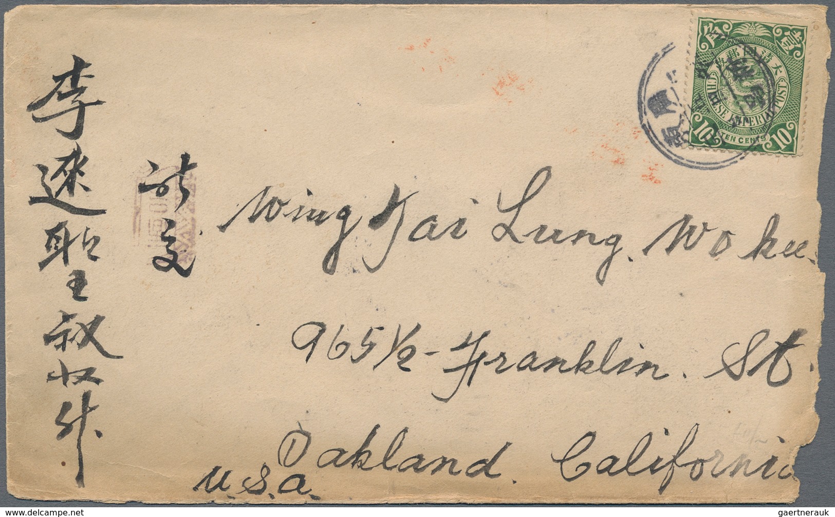 China: 1902, Coiling Dragon 10 C. Tied Lunar Dater "Kwangtung Shinchan -.5.3" To Cover Via Canton In - Sonstige & Ohne Zuordnung