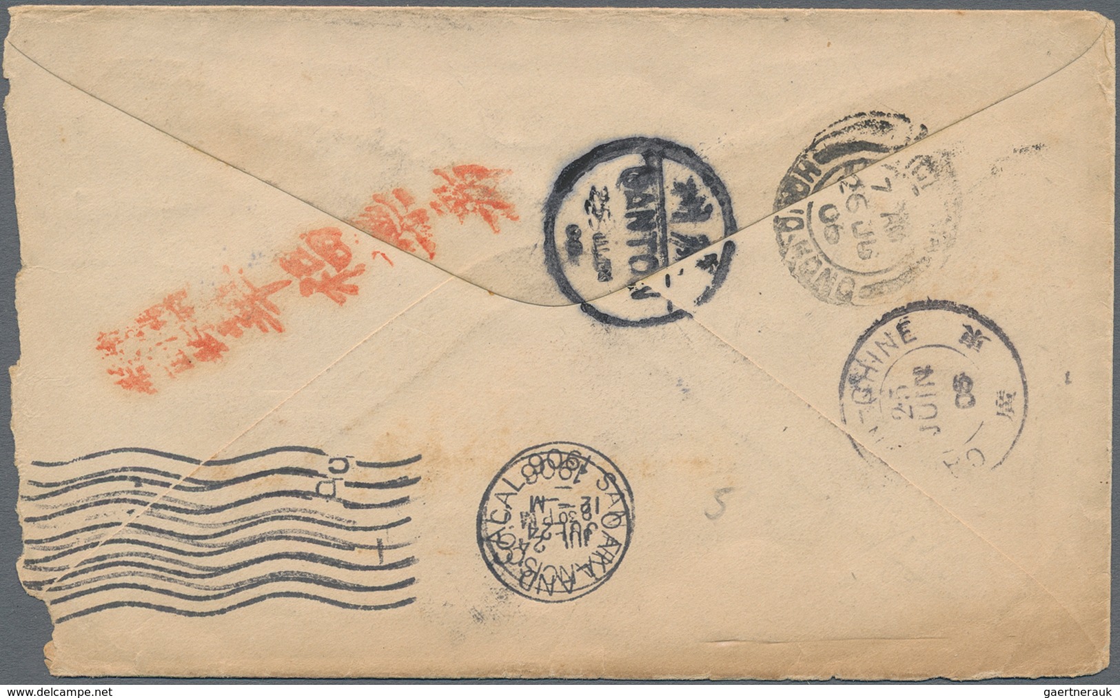 China: 1902, Coiling Dragon 10 C. Tied Lunar Dater "Kwangtung Shinchan -.5.3" To Cover Via Canton In - Sonstige & Ohne Zuordnung