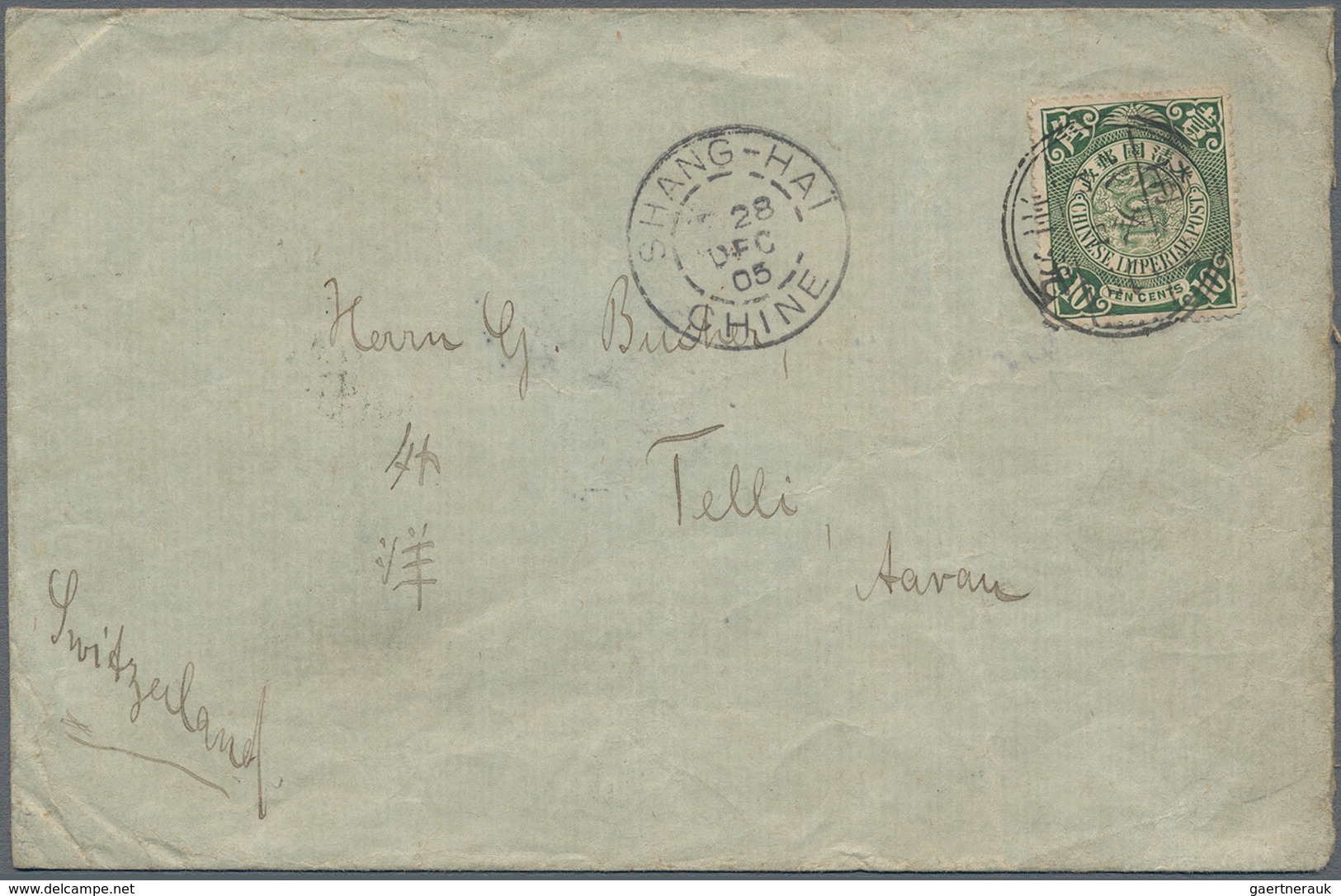 China: 1902, Coiling Dragon 10 C. Tied Lunar Dater "Hunan Yuanchow -.11l.3" To Cover To Switzerland, - Autres & Non Classés