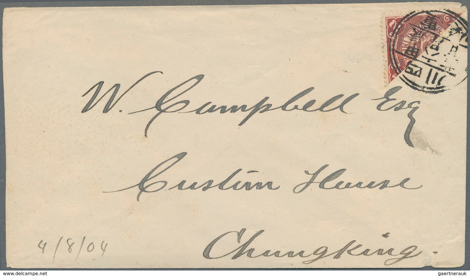 China: 1904, Chungking-provisional, 2 C. Coiling Dragon Bisected, Tied Lunar Dater "Szechwan Chungki - Autres & Non Classés