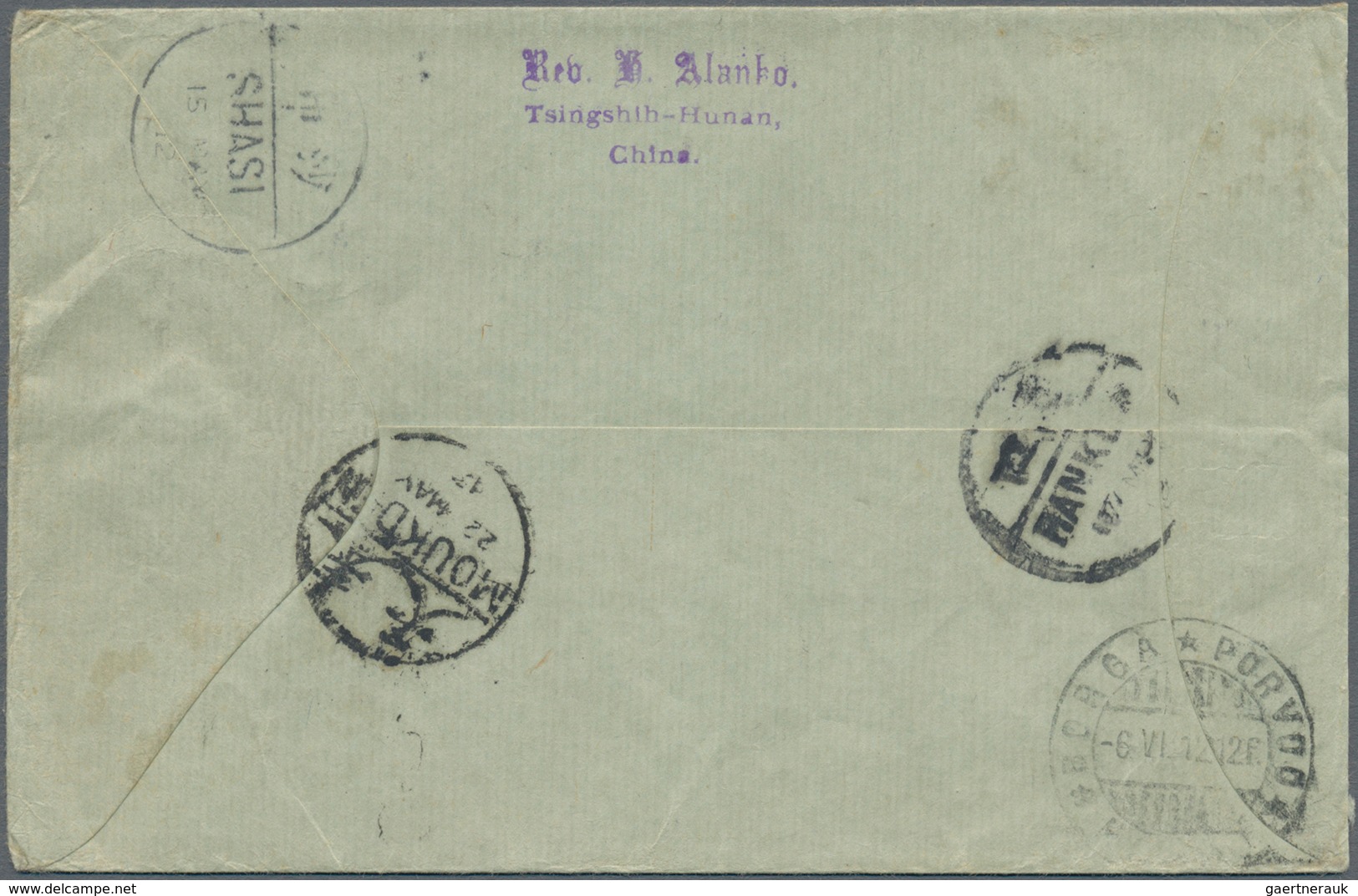 China: 1908, Coiling Dragon 10 C. Ultra Canc. Lunar Dater "Hunan.Tsinshih -.5.12" To Cover Via Siber - Autres & Non Classés