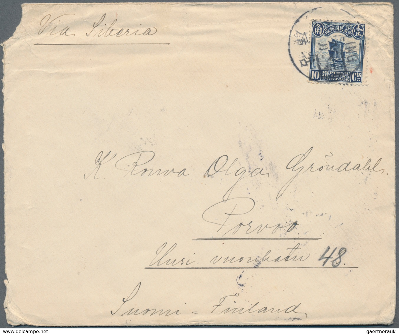 China: 1913, Envelope Addressed To Porvoo, Finland, Bearing The Junk Issue, London Printing Michel 1 - Autres & Non Classés