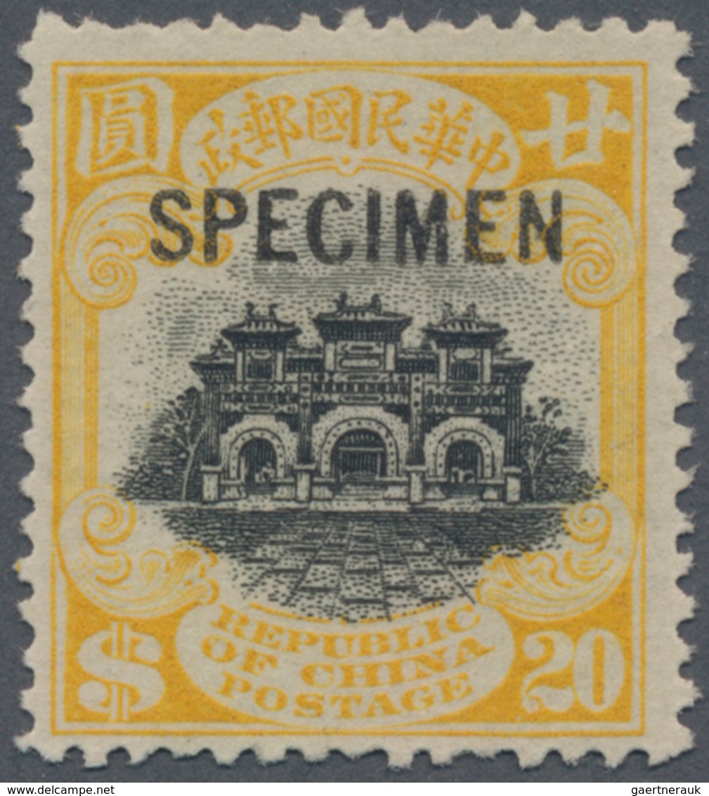 China: 1919, Hall Of Classics Peking Printing $20 Yellow/black, Ovpt. "SPECIMEN", No Gum, Fresh Colo - Sonstige & Ohne Zuordnung