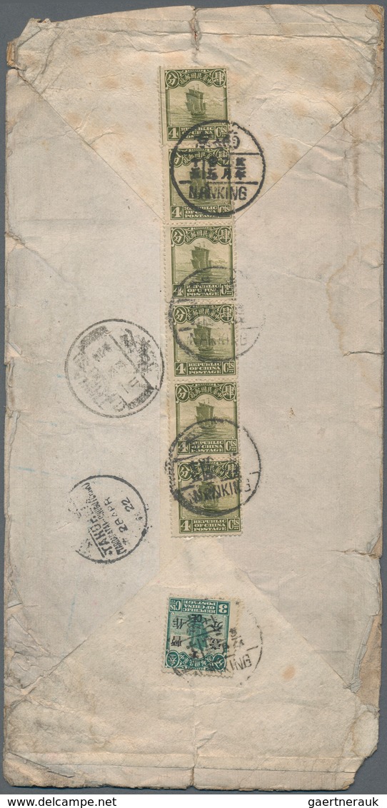 China: 1923/30, Junk 4 C. Olive (6) Resp. 1 C. Black On 3 C. Tied "NANKING 22.2.23" (Feb. 23, 1933) - Autres & Non Classés