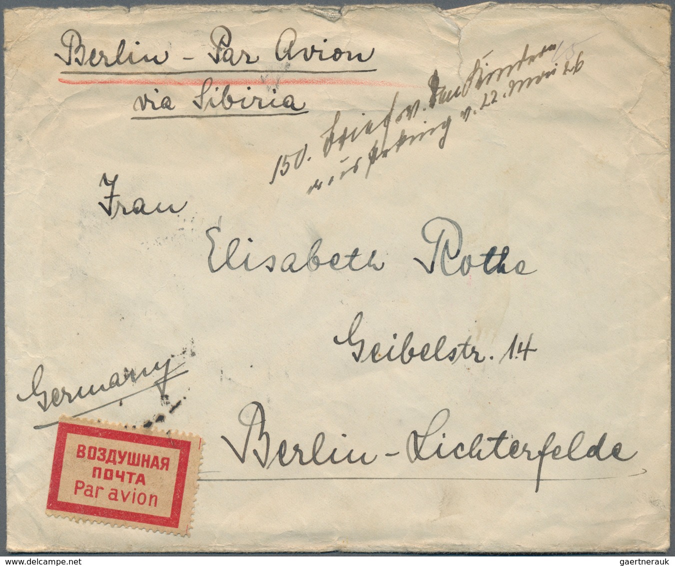 China: 1923, Airmail Addressed To Berlin, Bearing Junk Issue, Peking Second Printings, Michel 194 An - Sonstige & Ohne Zuordnung