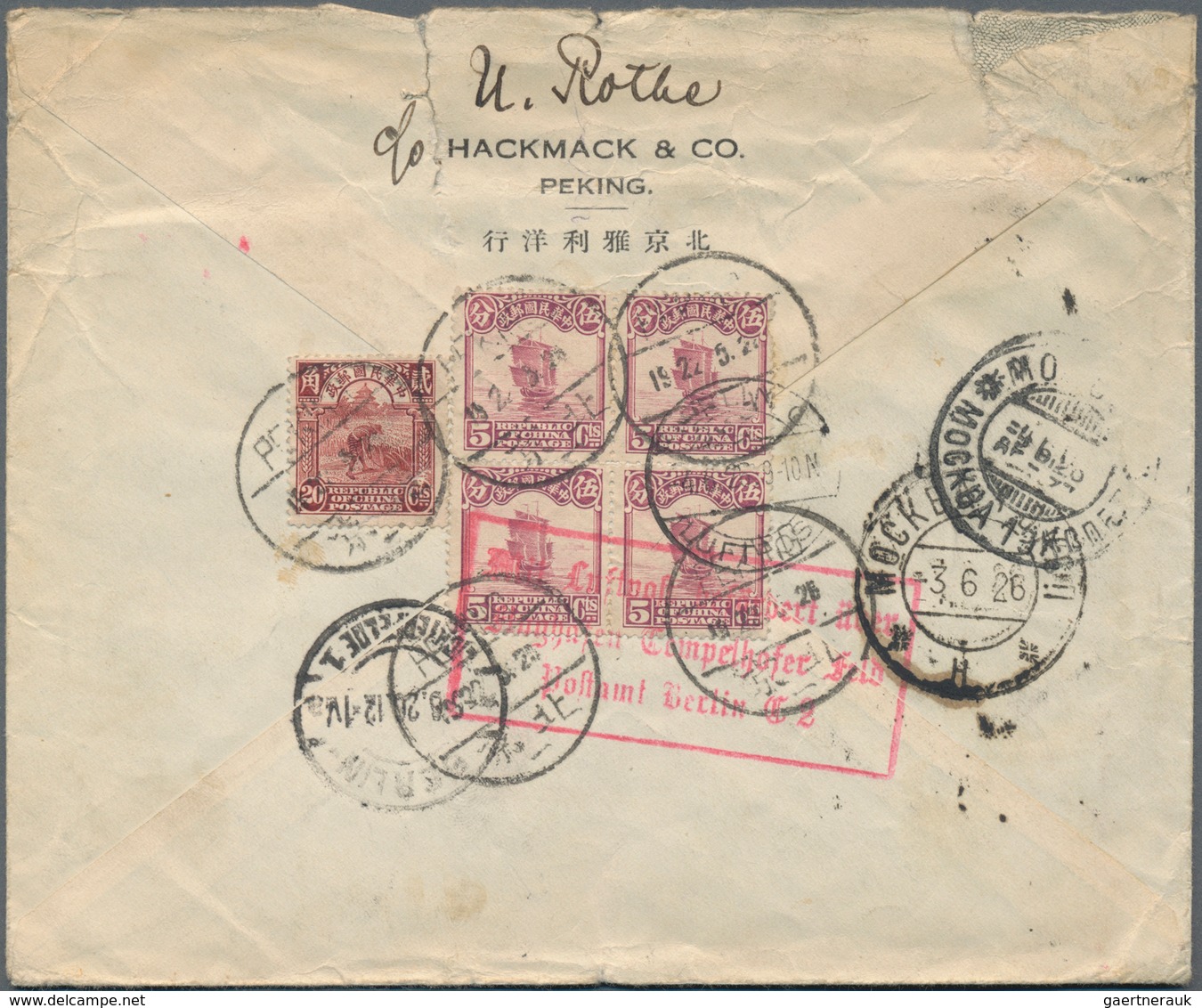 China: 1923, Airmail Addressed To Berlin, Bearing Junk Issue, Peking Second Printings, Michel 194 An - Sonstige & Ohne Zuordnung
