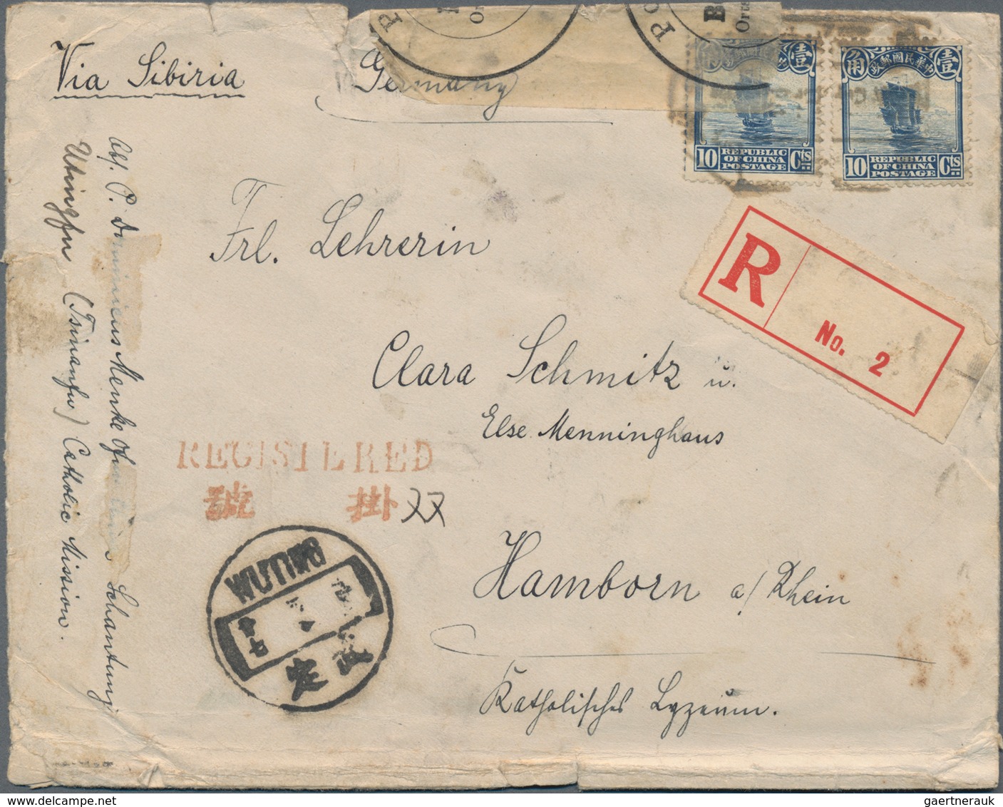 China: 1926, Letter From WUTING, Bearing Red "REGISTERED" With Chinese Characters And Label "R - No. - Other & Unclassified