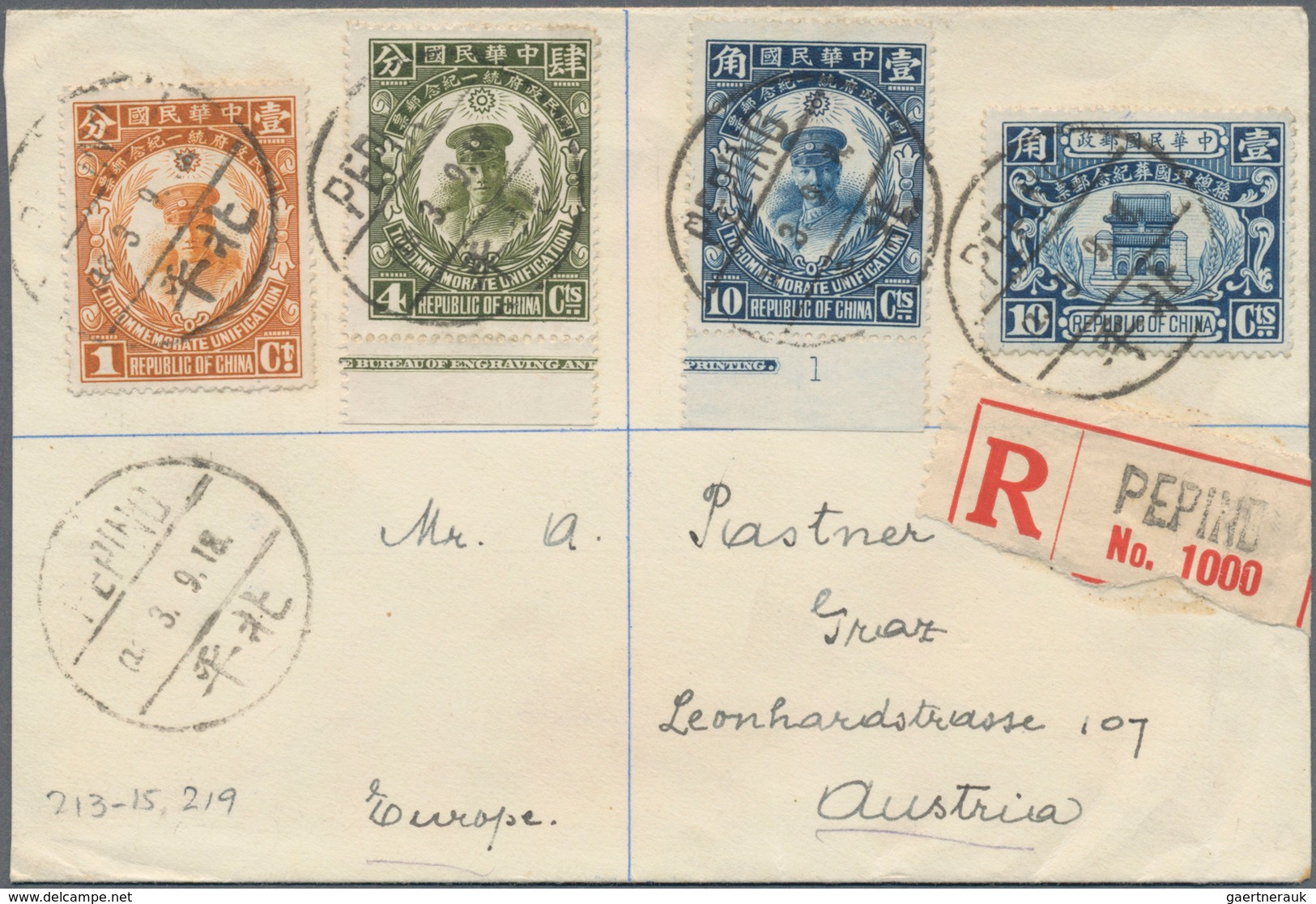 China: 1929, Unification Celebration 1 C., 4 C. And 10 C. Both Bottom Imprint Margin Copies With Dr. - Andere & Zonder Classificatie