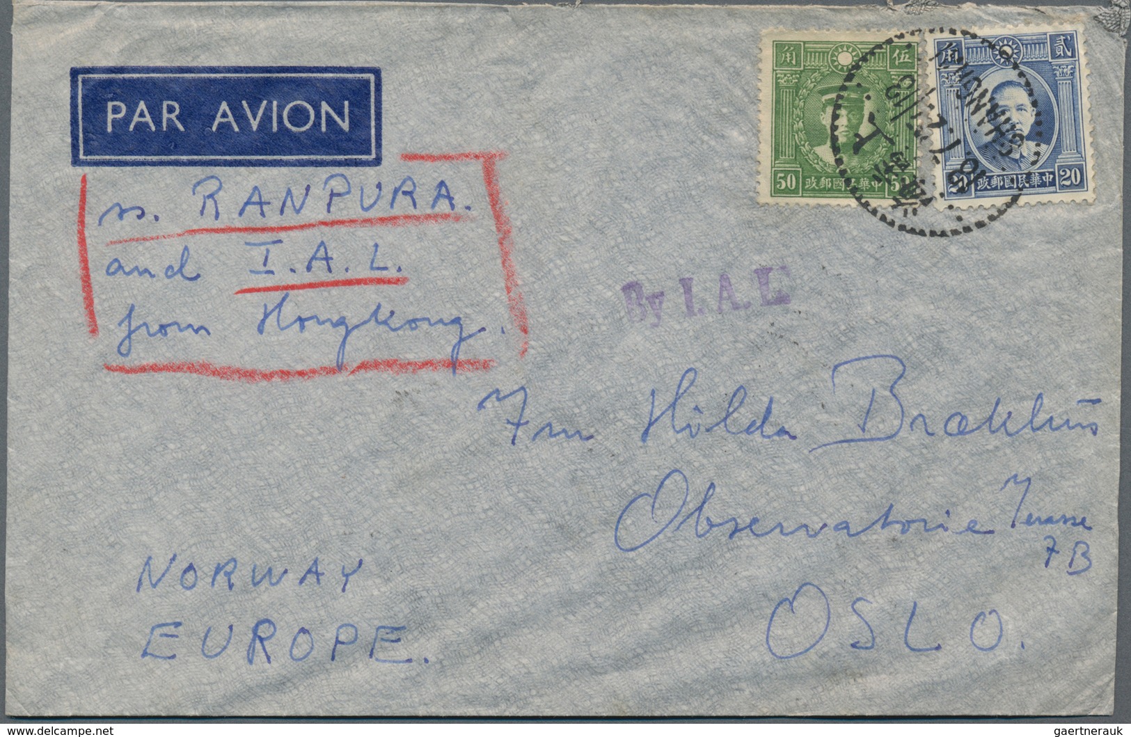 China: 1932, Air Mail Envelope, Bearing Michel 241 And 261, Tied By Republic Dater "Shanghai 18.7.27 - Other & Unclassified