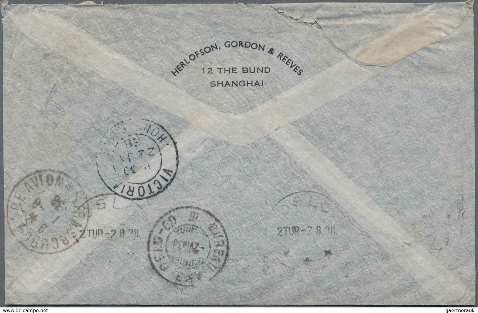 China: 1932, Air Mail Envelope, Bearing Michel 241 And 261, Tied By Republic Dater "Shanghai 18.7.27 - Other & Unclassified