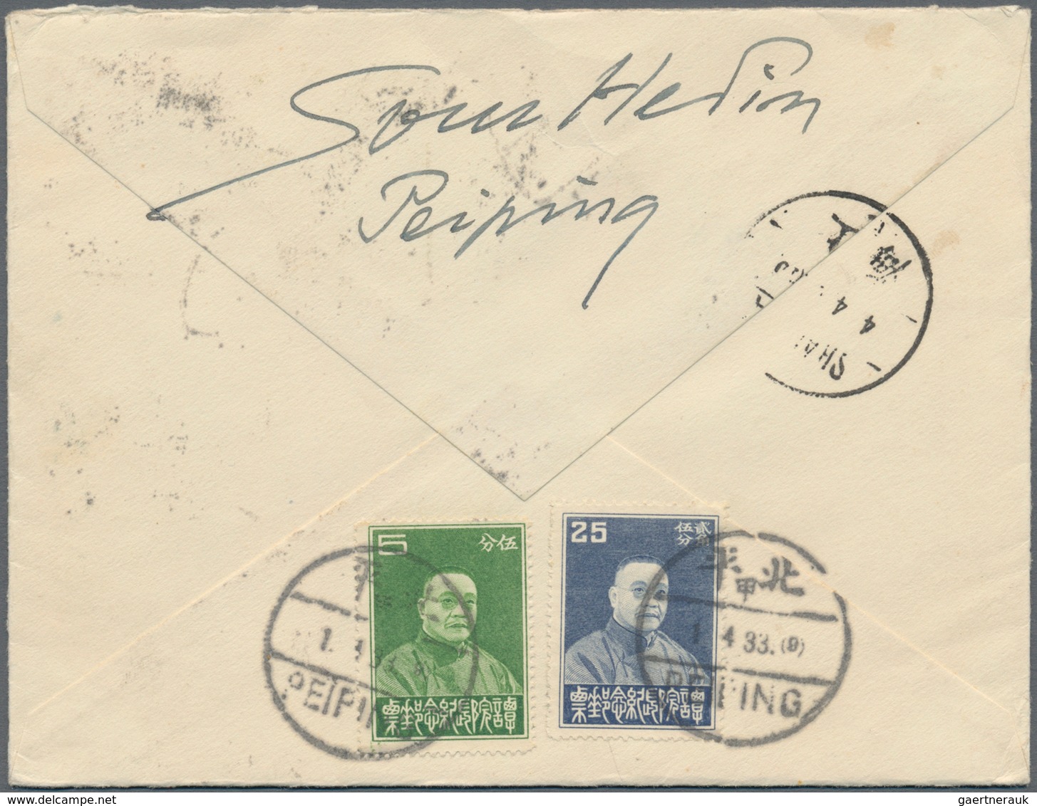 China: 1932, North West Expedition Set With Tan Yan-Kai 5 C., 25 C. On Reverse Tied "PEIPING 1.4.33" - Sonstige & Ohne Zuordnung