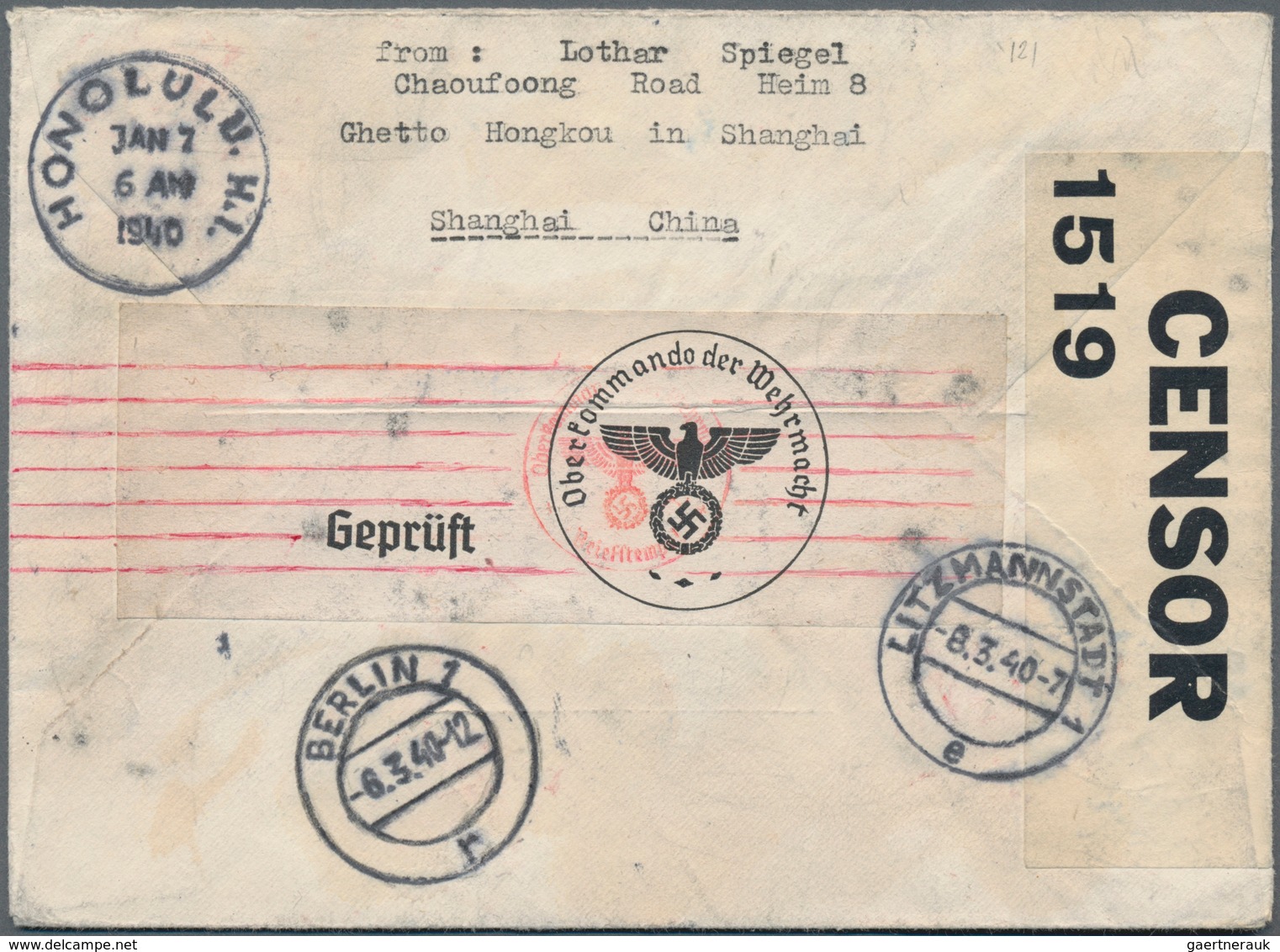 China: 1937, Envelope With Letter Addressed To Litzmannstadt, Germany, Bearing Michel 291, Tied With - Sonstige & Ohne Zuordnung