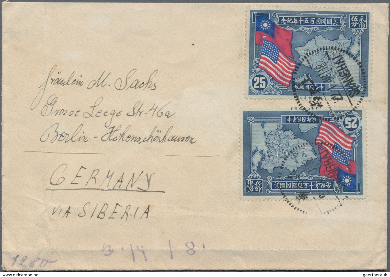 China: 1940/41, Covers (2) And Uprated Card (1) All Used Shanghai To Germany And German Censormark/c - Other & Unclassified