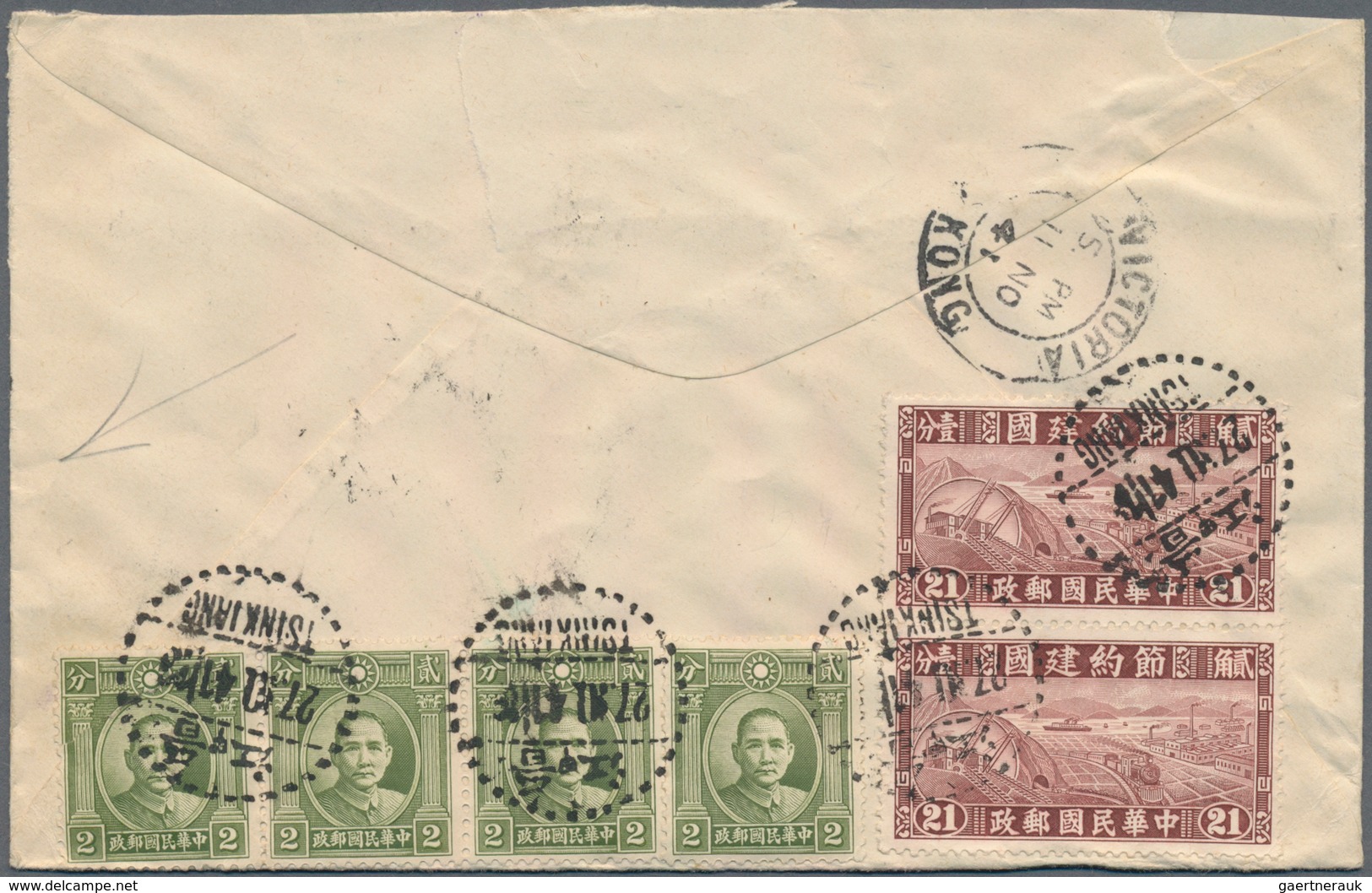 China: 1941/44, Four Covers With Commemoratives Used Foreign Inc. Two Set Covers Of 1944 Surcharges - Autres & Non Classés