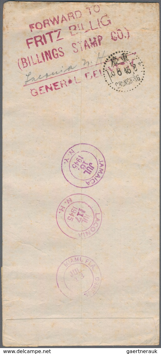 China: 1941/44, four covers with commemoratives used foreign inc. two set covers of 1944 surcharges