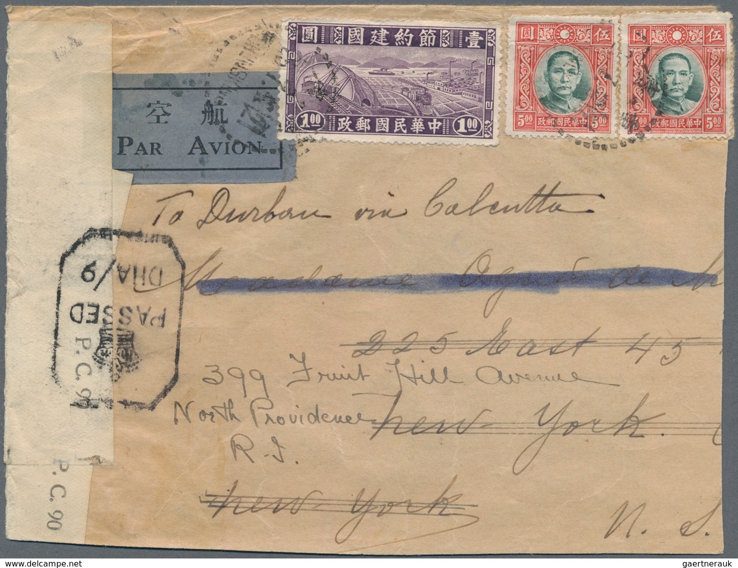 China: 1941, Reconstruction $1 Violet With SYS $5 (2) Tied "CHUNGKING 25.7.42" To Air Mail Cover To - Sonstige & Ohne Zuordnung