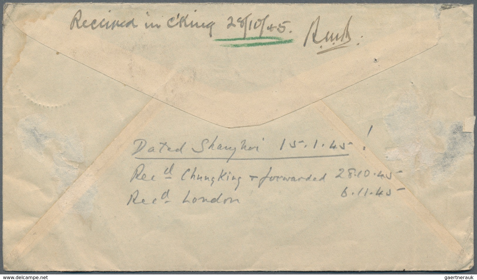 China: 1943/45, air mail covers (4, ex-3 registered) to foreign: $26.80 rate "Chungking 32.7.27" to