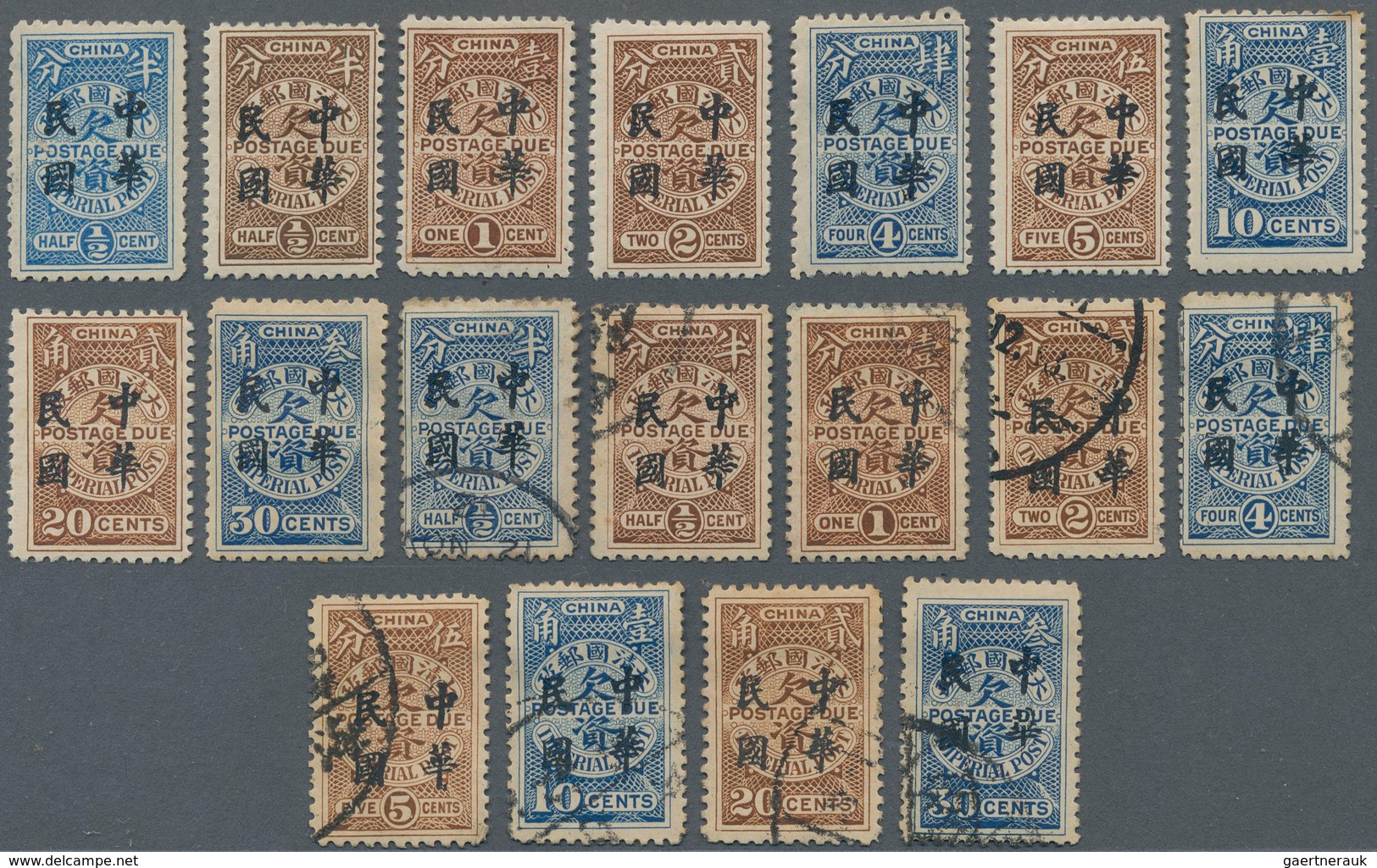 China - Portomarken: 1912, Waterlow Overprint, 1/2 C.-30 C. Two Cpl. Sets: Unused Mounted Mint, 1/2 - Portomarken