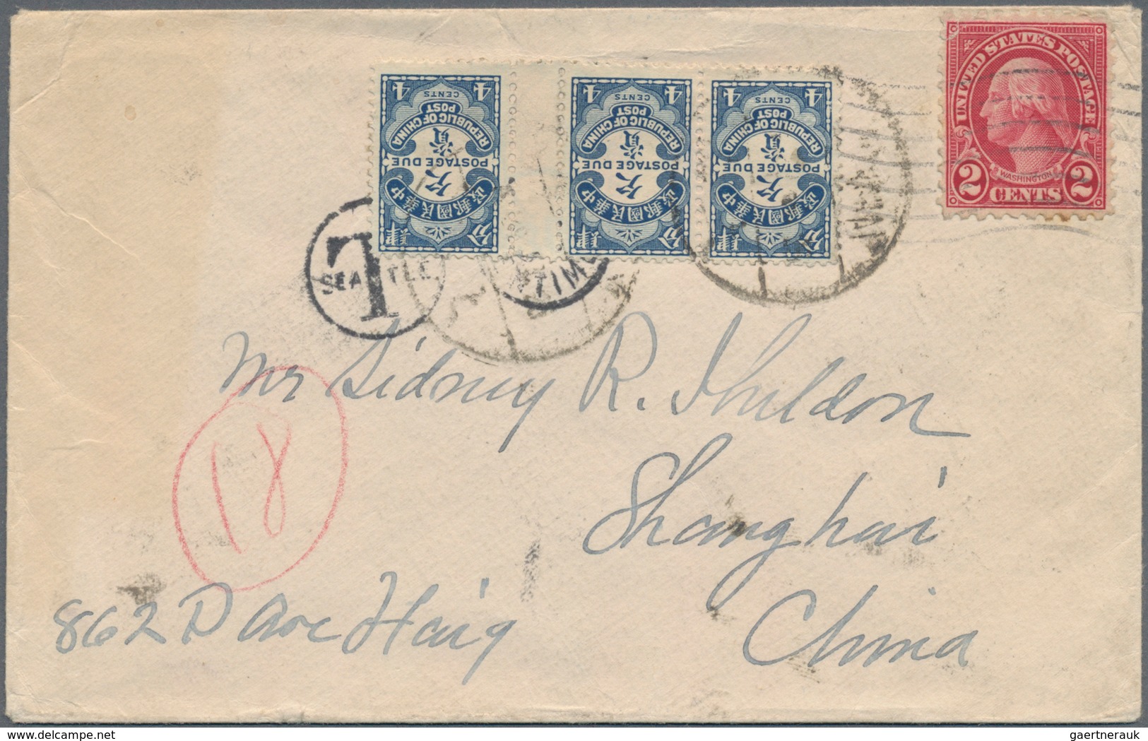 China - Portomarken: 1915, Peking Printing 4 C., A Horizontal Strip-3 With Interpanneau Tied "Shangh - Portomarken