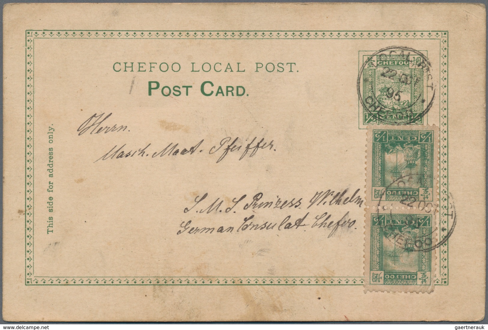 China - Lokalausgaben / Local Post: Cheefoo, 1893, Stationery Card 1/2 C. Green Uprated 1 /2 C. Gree - Otros & Sin Clasificación