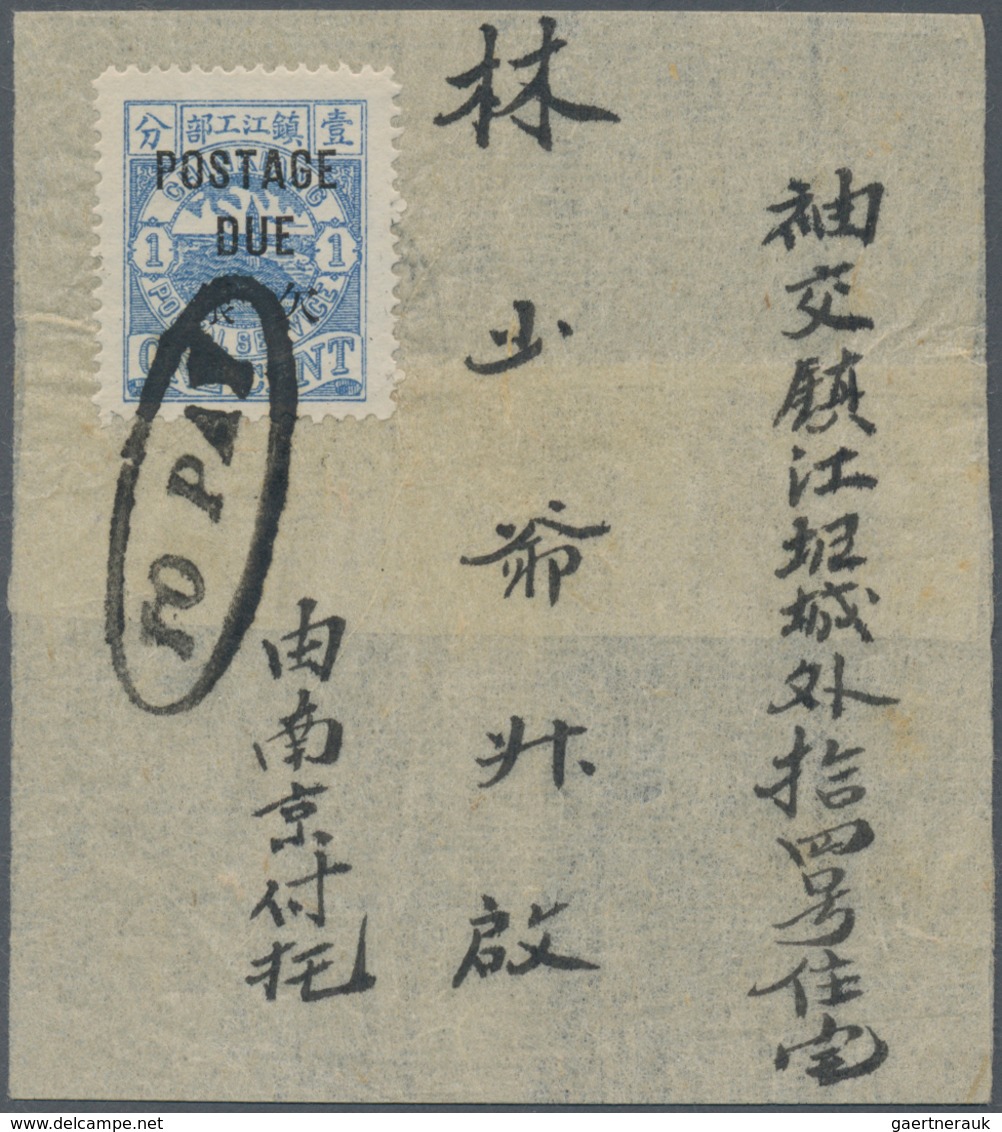 China - Lokalausgaben / Local Post: Chinkiang, Dues, 1895, 2 1/2mm Distance, 1 C. Blue Tied Oval "TO - Other & Unclassified