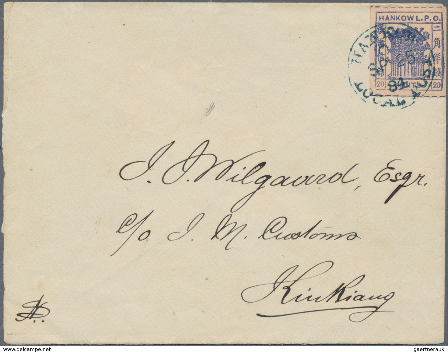 China - Lokalausgaben / Local Post: Hankow, 1893, 20 C. Blue Tied Blue "HANKOW C SP 25 94" To Wester - Andere & Zonder Classificatie