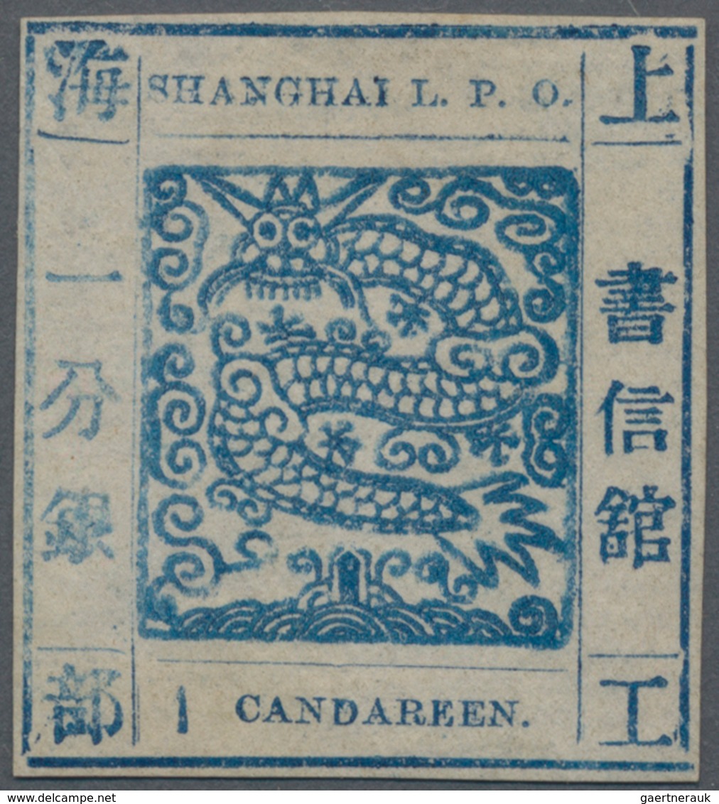 China - Shanghai: 1865, Large Dragon 1 Ca. Blue, Non-seriff, On Thin Paper, All Sides Full Margins, - Other & Unclassified