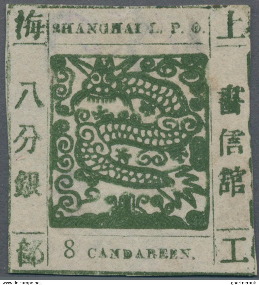 China - Shanghai: 1865, "Candareen." In The Singular, 8 Cands. Olive-green On Thin Wove Paper, Liv.1 - Sonstige & Ohne Zuordnung