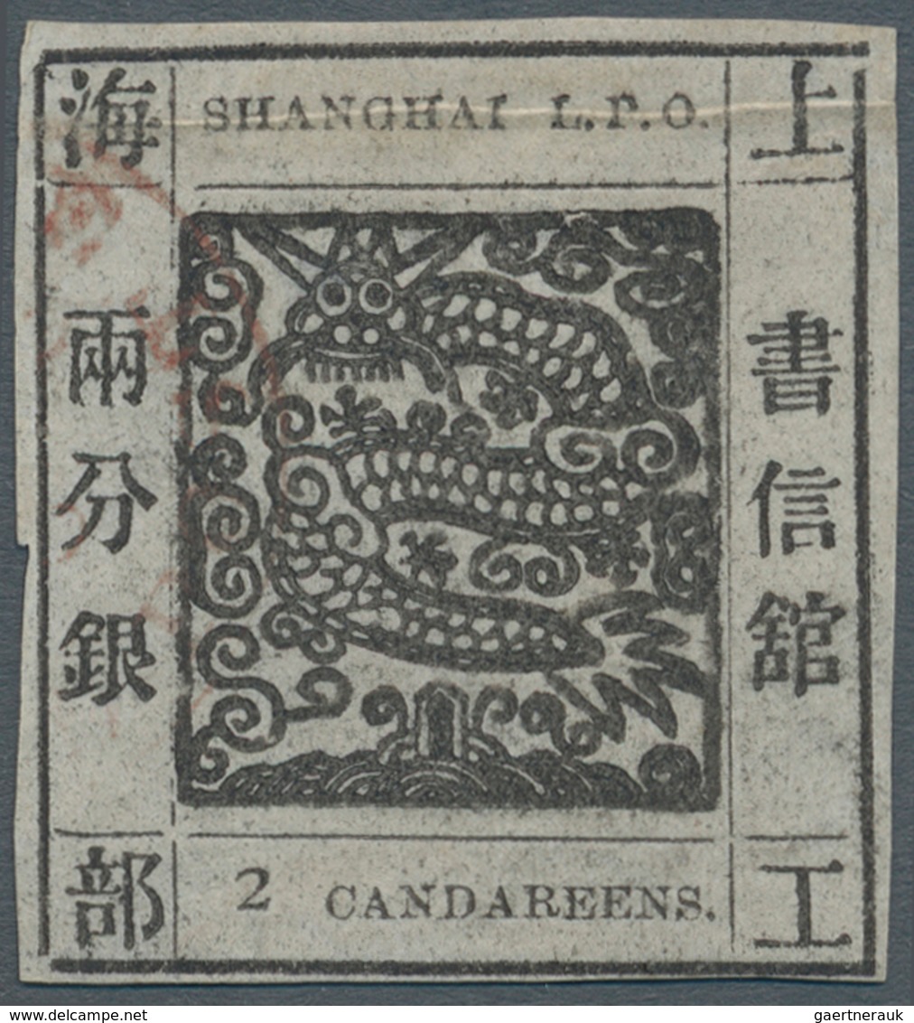 China - Shanghai: 1865, "Candareens." In The Plural, 2 Liang Black On Thin Wove Paper, Used Red Date - Andere & Zonder Classificatie
