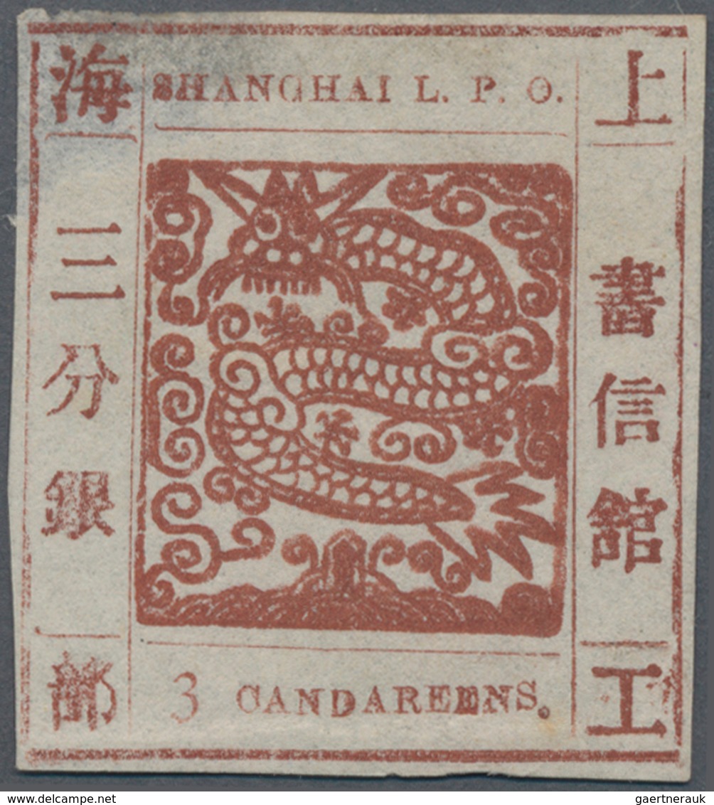 China - Shanghai: 1865, "Candareens." In The Plural, 3 Cands. Red-brown On Thin Wove Paper, Liv. 20 - Sonstige & Ohne Zuordnung