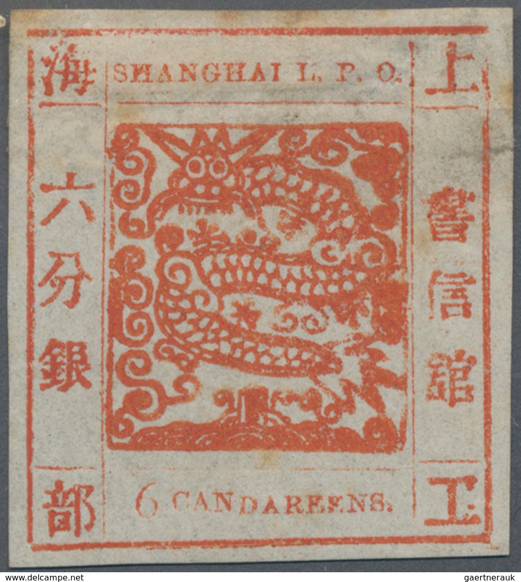 China - Shanghai: 1866, Large Dragon "Candareens" In The Plural, Non-seriff Digits, 6 Ca. Scarlet, T - Sonstige & Ohne Zuordnung