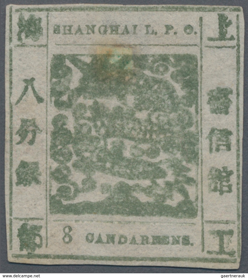 China - Shanghai: 1865, "Candareens." In The Plural, 8 Cands. Olive-green On Thin Wove Paper, Liv.32 - Autres & Non Classés