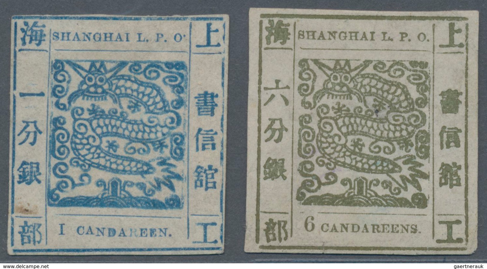 China - Shanghai: 1866, Large Dragons, Candareen, Roman Letter "1", 1 Ca. Blue Unused No Gum As Issu - Sonstige & Ohne Zuordnung