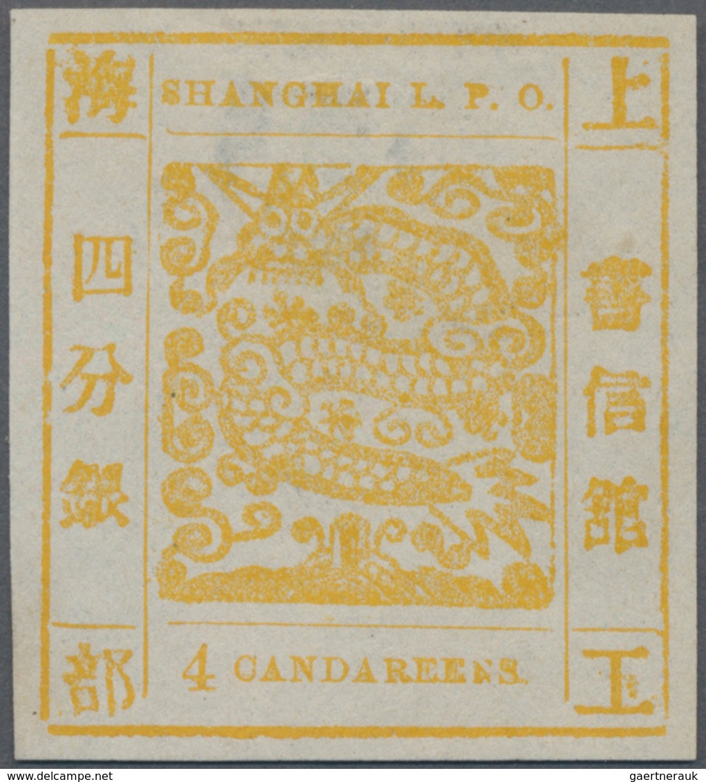 China - Shanghai: 1865, "Candareens." In The Plural, Modern Numeral, 4 Cands. Yellow On Mesh Paper, - Autres & Non Classés