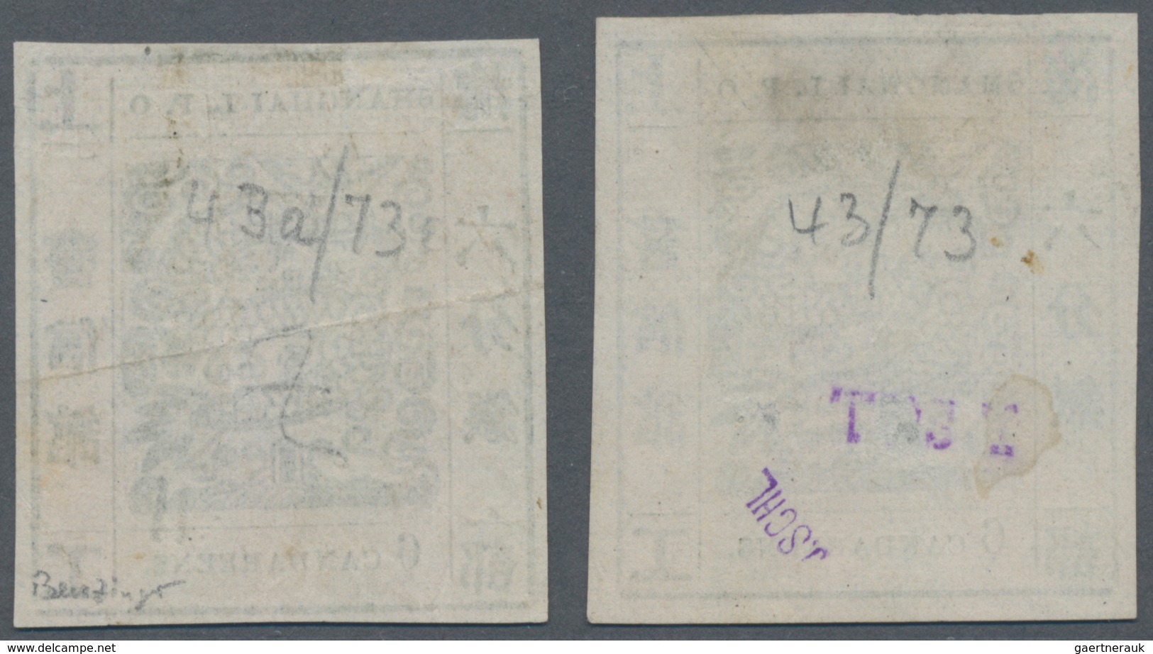 China - Shanghai: 1865, "Candareens." In The Plural, Modern Numerals, Two Singles Of 6 Cands. On Mes - Sonstige & Ohne Zuordnung