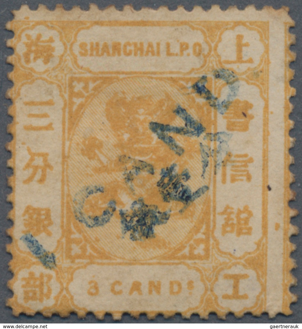 China - Shanghai: 1875, 1 Ca. Blue On 3 C. Yellow Orange, Centered To The Left, Unused Mounted Mint, - Sonstige & Ohne Zuordnung