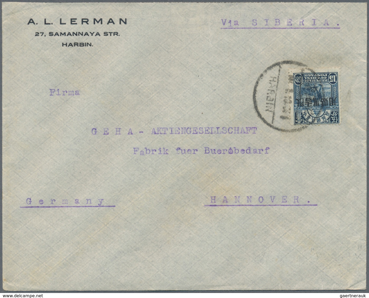 China - Provinzausgaben - Mandschurei (1927/29): 1927/29, covers (7) to Germany, Austria and Switzer