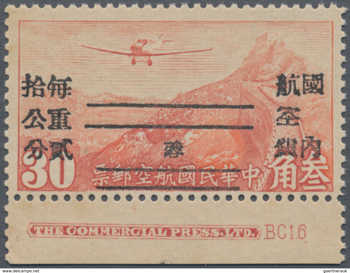 China - Ausgaben Der Provinzen (1949): Szechuan, 1949, Airmail Unit Surcharge On 30 C. Without The F - Sonstige & Ohne Zuordnung