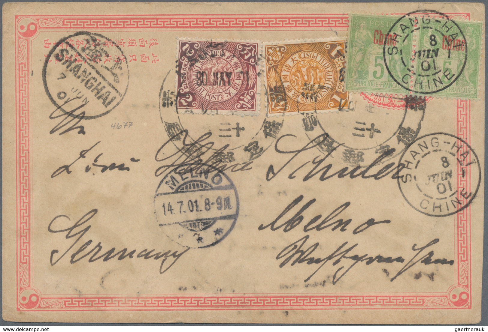 China - Ganzsachen: 1897, Card ICP 1 C. Uprated Coiling Dragon 1 C., 2 C. Tied Large Dollar "PAOTING - Cartes Postales