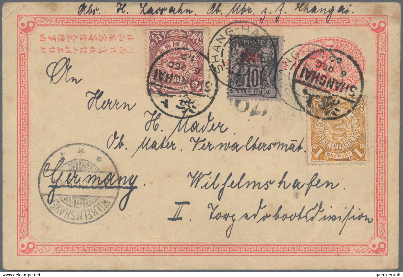 China - Ganzsachen: 1897, ICP 1 C. Canc. Black Pa-kua With "SHANGHAI LOCAL POST C FE 8 98" Alongside - Cartes Postales