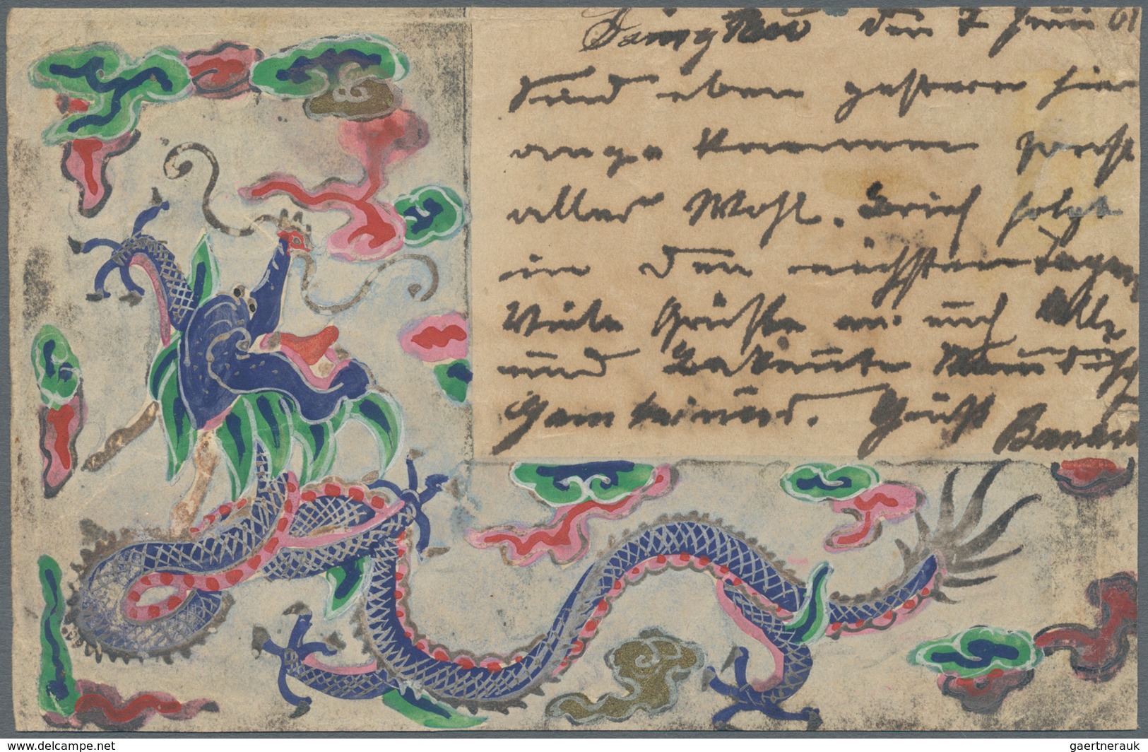 China - Ganzsachen: 1897, Card ICP 1 C. Cto "PEKING" Used As Form Franked Kiautschou 5 P. Tied "TSIN - Ansichtskarten