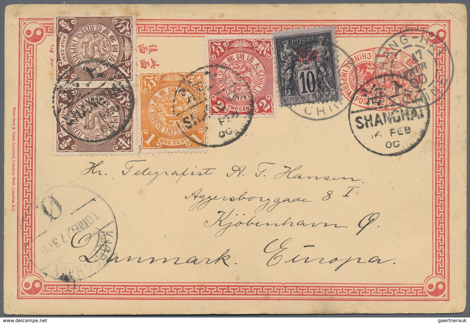 China - Ganzsachen: 1898, Card CIP 1 C. Uprated Coiling Dragon 1/2 C. (pair), 1 C., 2 C. Tied Bisect - Postales