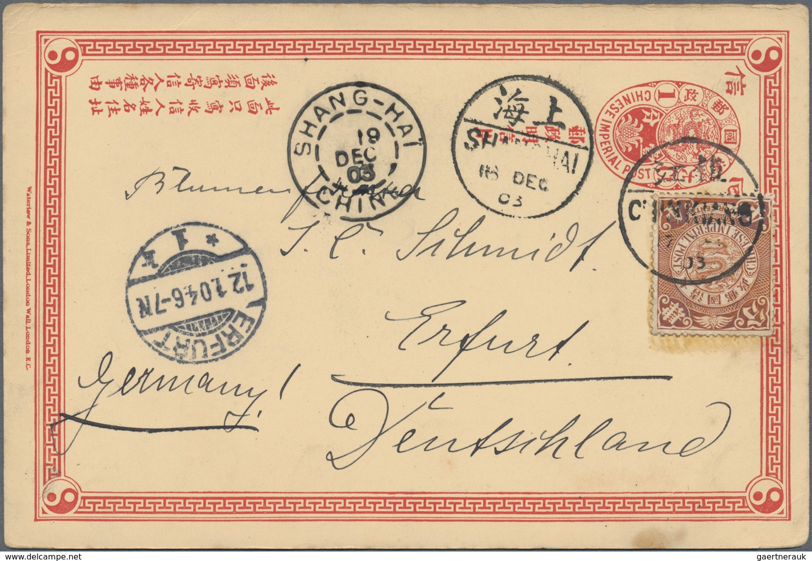 China - Ganzsachen: 1898, Card CIP 1 C. Question Part Uprated 3 C. "HANKOW 3 DEC 00" Via BPO To Vien - Postkaarten