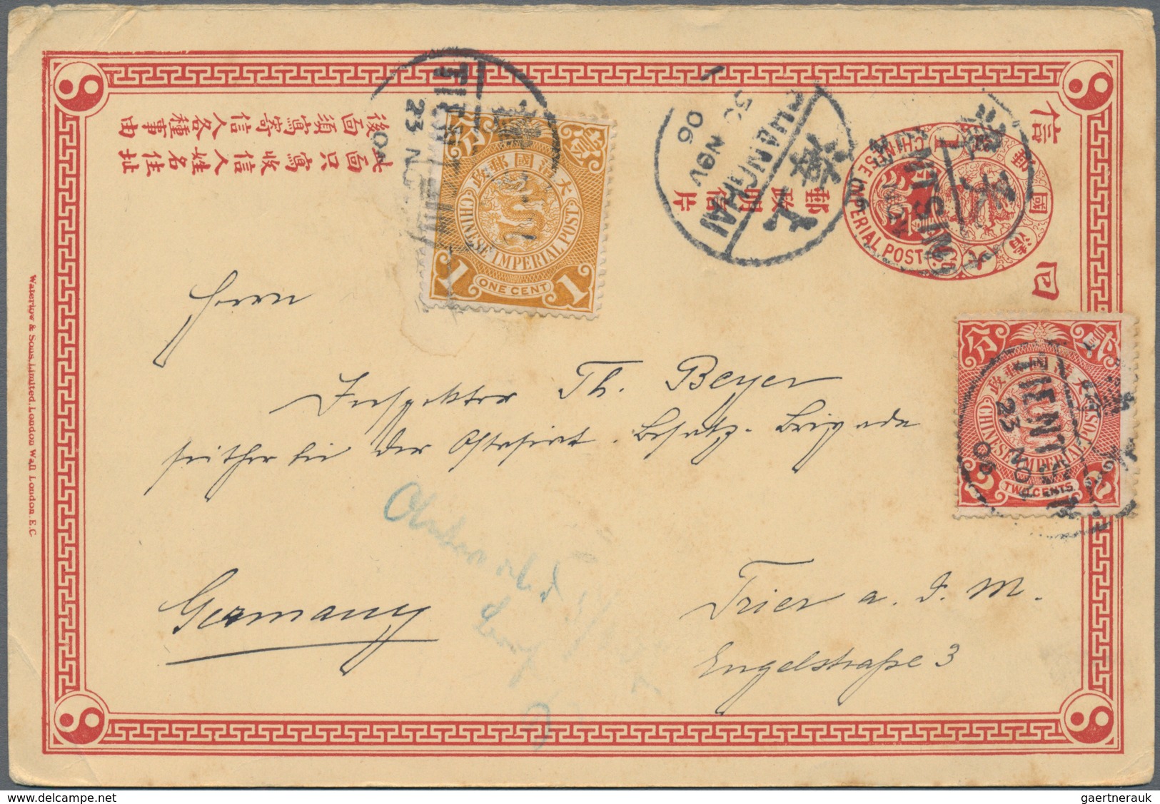 China - Ganzsachen: 1898, Card CIP Question Part 1 C. Uprated Coiling Dragon 1 C. (small Tear), 2 C. - Cartes Postales
