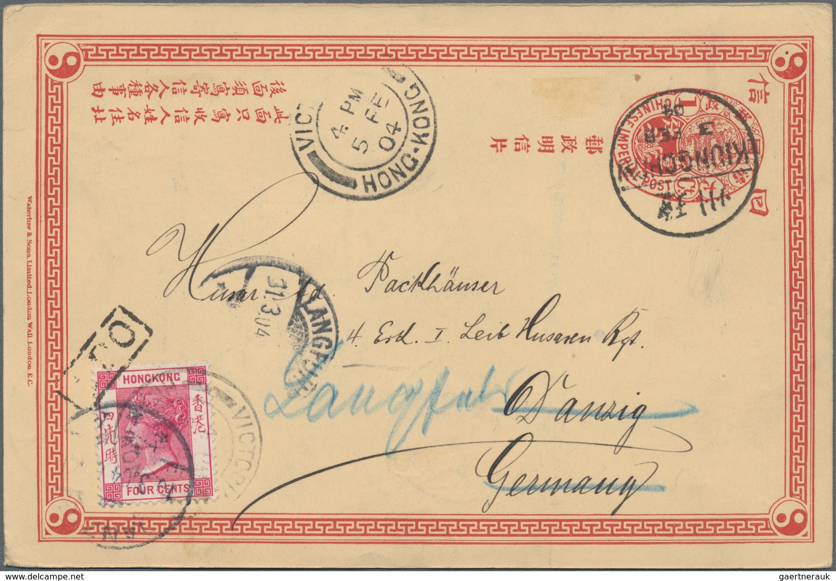 China - Ganzsachen: 1898, Card CIP 1 C.uprated On Reverse Coiling Ragon 1 C., 2 C. Ea. Canc. Bisecte - Cartes Postales